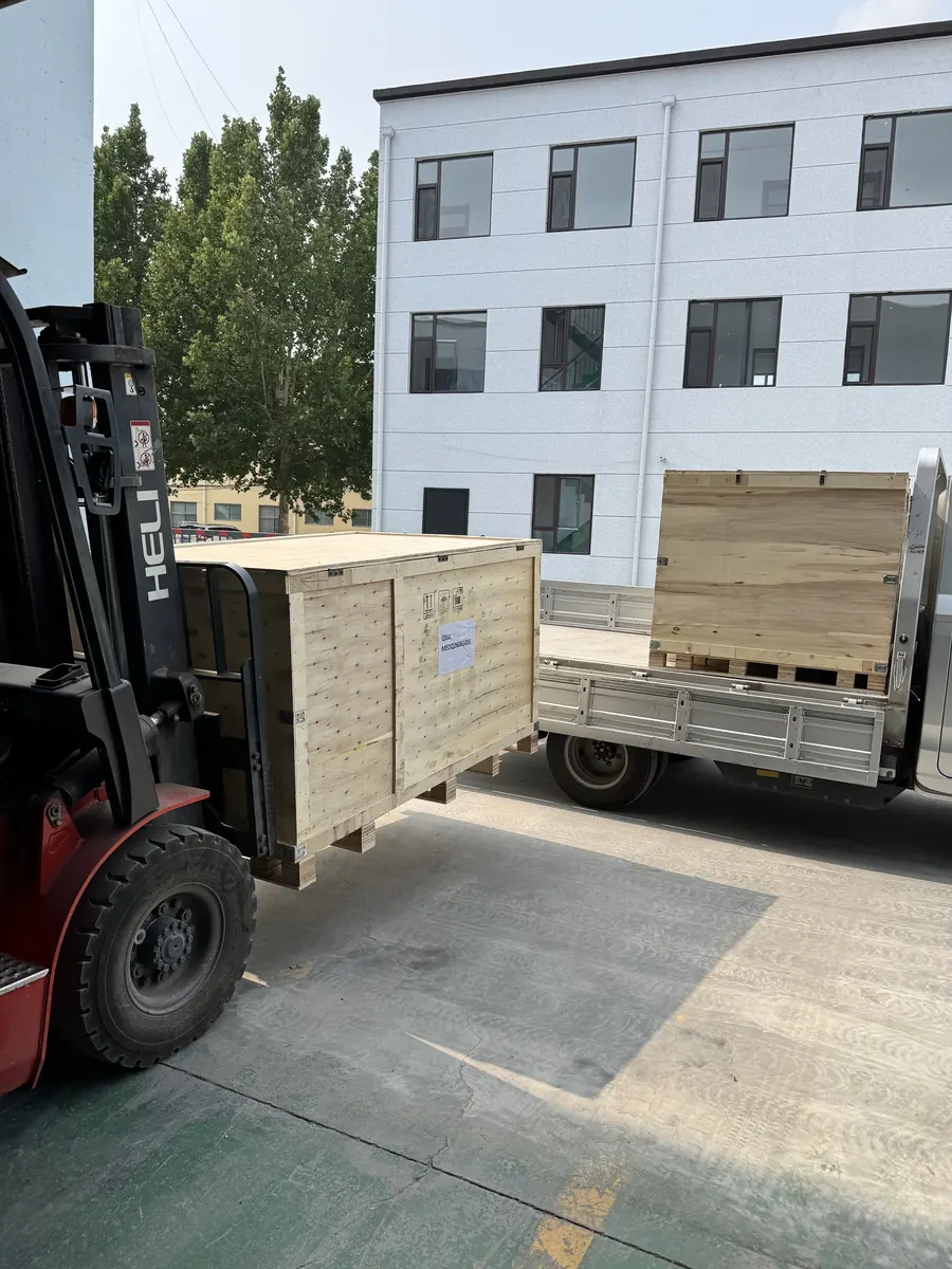 MERI mower export crates loaded by forklift