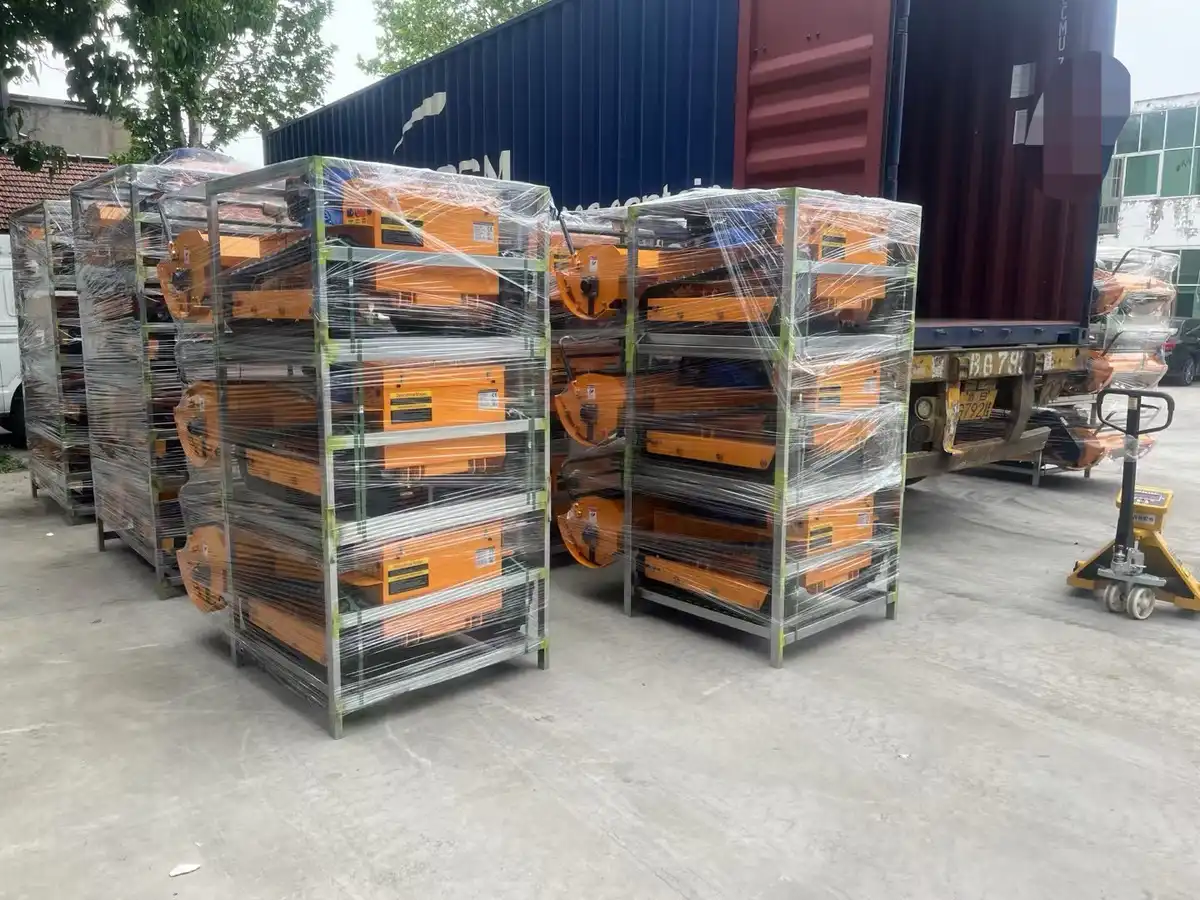 Multiple packed MERI remote mowers ready for loading