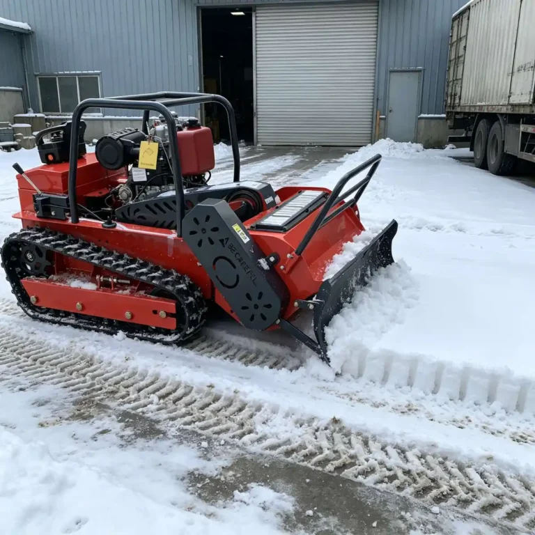 Remote Mower Clearing Snow at an Industrial Site